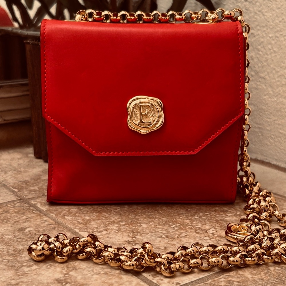 ESCADA Red Leather Mini Bag with Gold Chain Crossbody